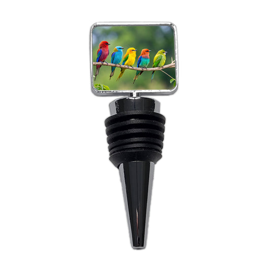 Colorful Birds In A Row Wine Bottle Stopper