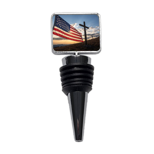 Cross Over American Flag USA United States Religious Wine Bottle Stopper