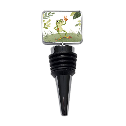 Frog Peace Sign Drawing Funny Wine Bottle Stopper