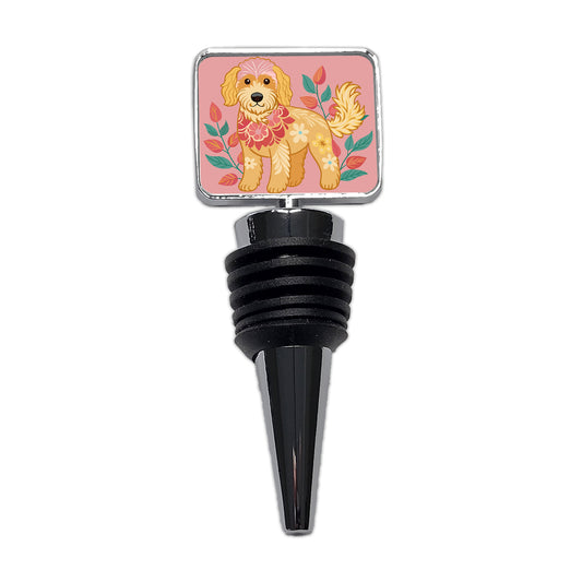 Golden Doodle Floral Motif Pink Dog Wine Bottle Stopper