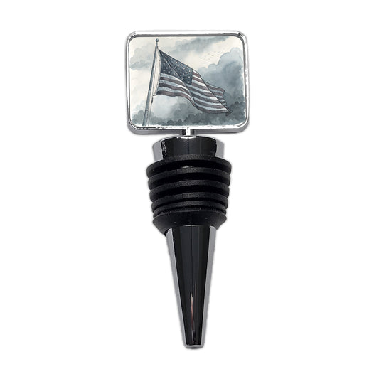 Gray American Flag Watercolor USA United States Wine Bottle Stopper