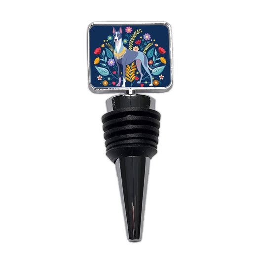Great Dane Floral Motif Dog Blue Wine Bottle Stopper