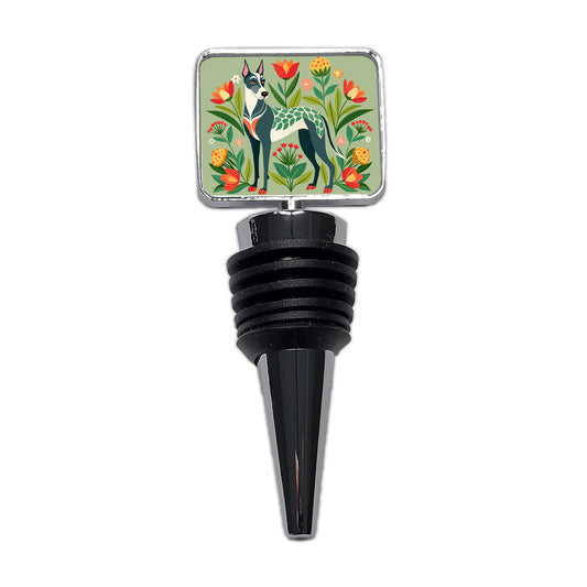 Great Dane Floral Motif Dog Standing Wine Bottle Stopper