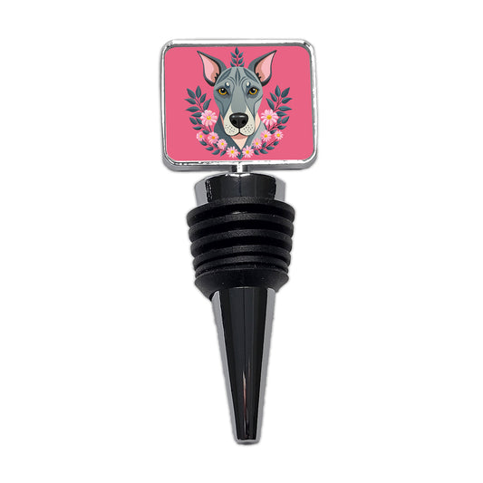 Great Dane Head Floral Motif Pink Background Dog Wine Bottle Stopper