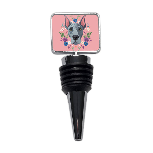 Great Dane Head Floral Motif Pink Dog Wine Bottle Stopper