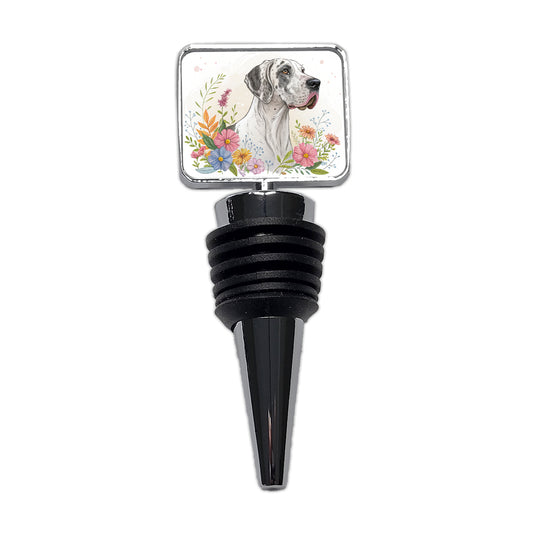 Great Dane Floral Motif Dog Light Wine Bottle Stopper