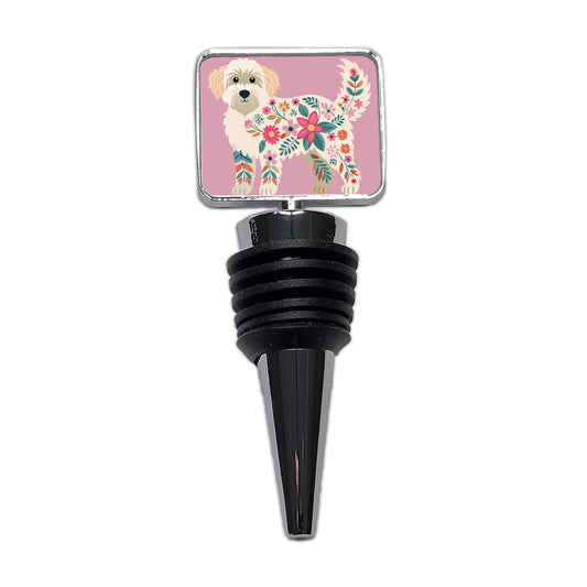 Labradoodle Floral Motif Pink Cute Dog Wine Bottle Stopper