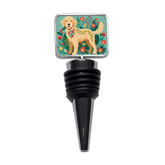 Labradoodle Floral Motif Tan Dog Wine Bottle Stopper