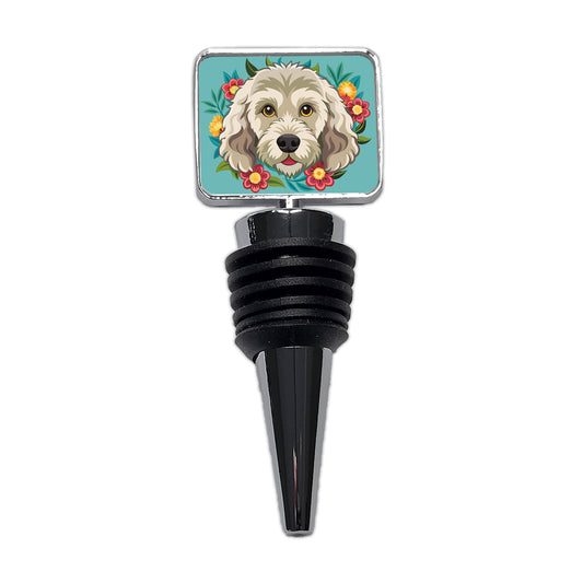 Labradoodle Head Floral Motif Dog Wine Bottle Stopper