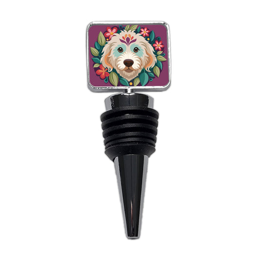 Labradoodle Head Floral Motif Purple Dog Wine Bottle Stopper