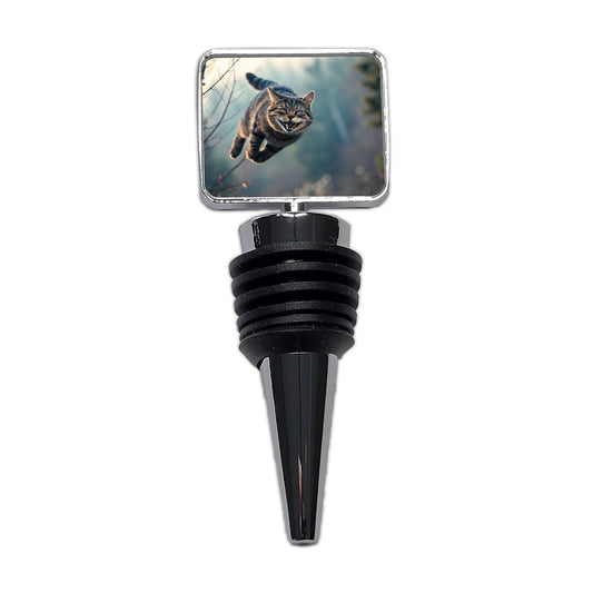 Leaping Funny Cat Grinning Wine Bottle Stopper