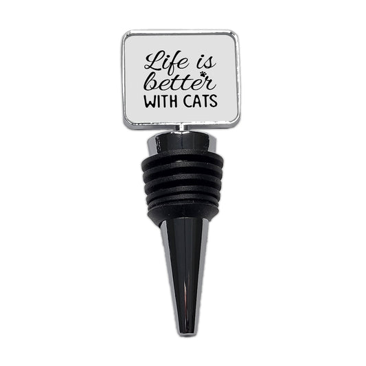 Life Is Better With Cats Gray Black Wine Bottle Stopper