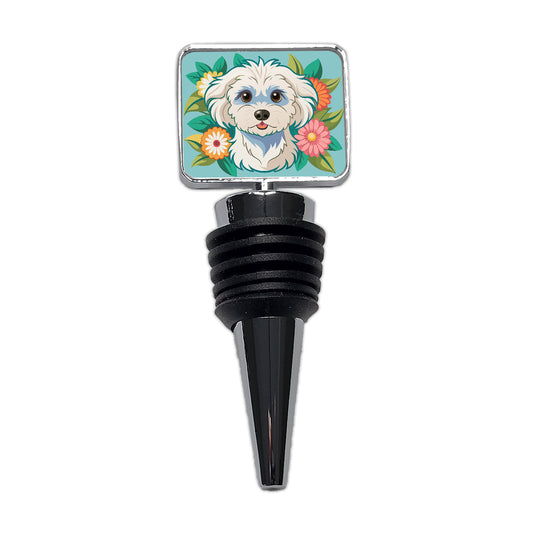 Maltipoo Floral Motif Dog Cute Wine Bottle Stopper