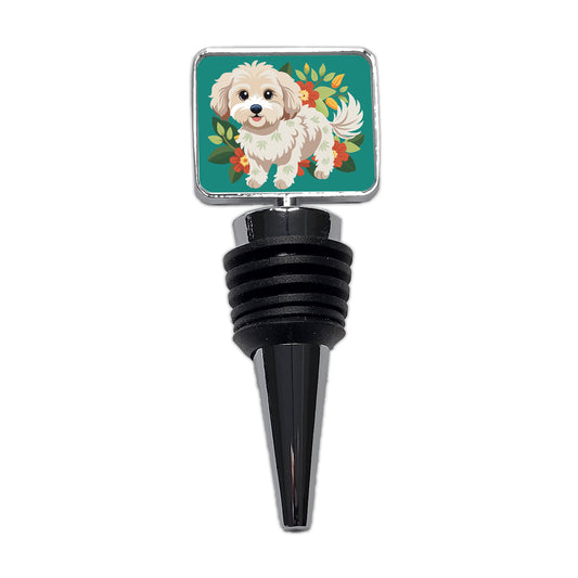 Maltipoo Floral Motif Dog Standing Wine Bottle Stopper