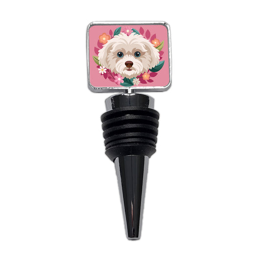 Maltipoo Head Floral Motif Pink Dog Wine Bottle Stopper