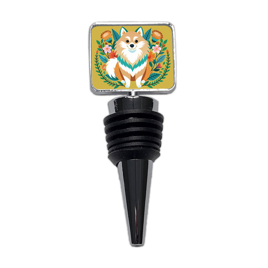 Pomsky Floral Motif Dog Wine Bottle Stopper