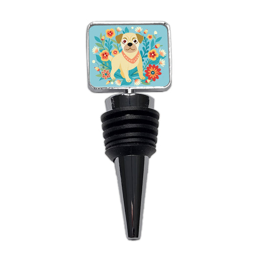 Puggle Floral Motif Blue Dog Wine Bottle Stopper