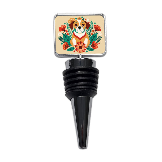 Puggle Floral Motif Dog Wine Bottle Stopper
