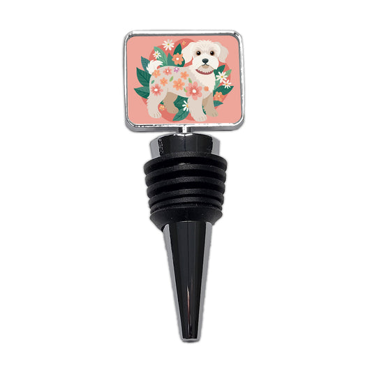Schnoodle Floral Motif Cute Dog Wine Bottle Stopper