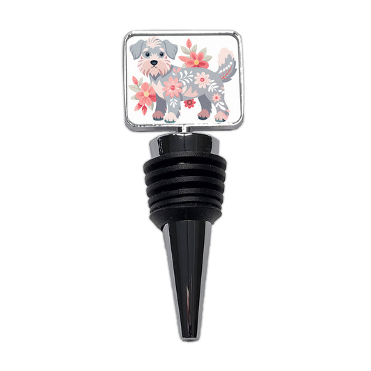 Schnoodle Floral Motif Dog Wine Bottle Stopper