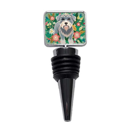 Schnoodle Floral Motif Green Dog Wine Bottle Stopper
