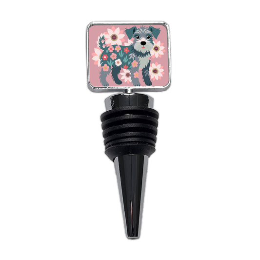 Schnoodle Floral Motif Pink Dog Wine Bottle Stopper
