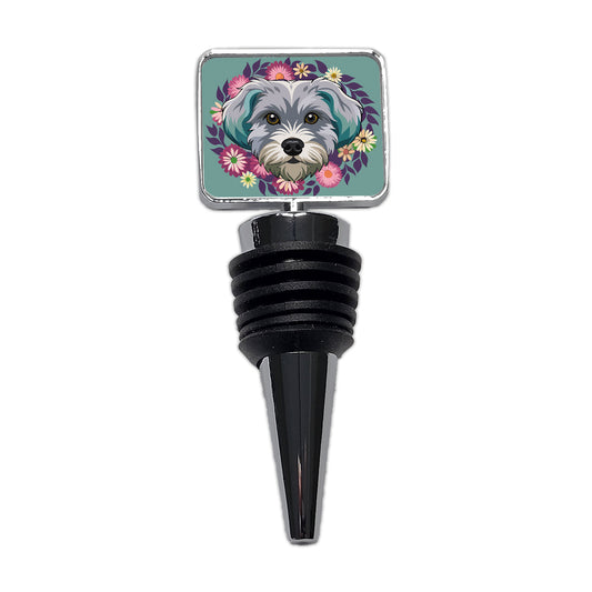 Schnoodle Head Floral Motif Dog Cute Wine Bottle Stopper