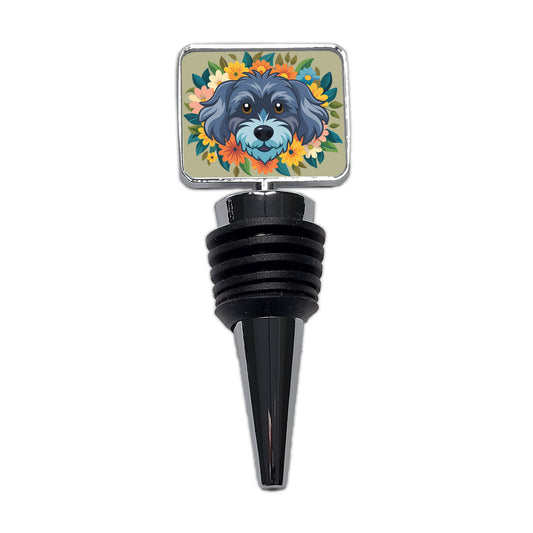 Schnoodle Head Floral Motif Dog Wine Bottle Stopper