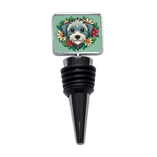Schnoodle Head Floral Motif Green Dog Wine Bottle Stopper