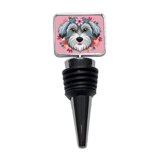 Schnoodle Head Floral Motif Pink Dog Wine Bottle Stopper