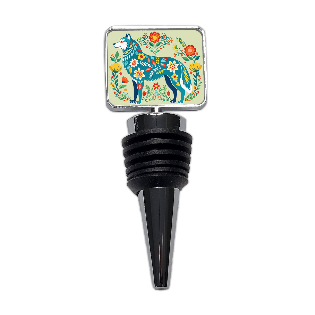 Siberian Retriever Floral Motif Beautiful Dog Wine Bottle Stopper