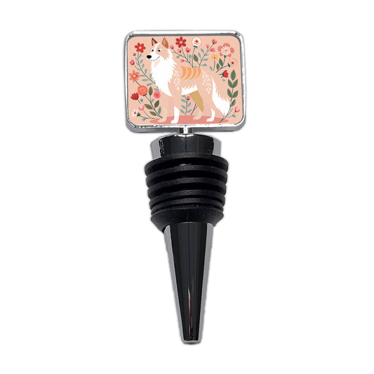 Siberian Retriever Floral Motif Dog Cute Wine Bottle Stopper