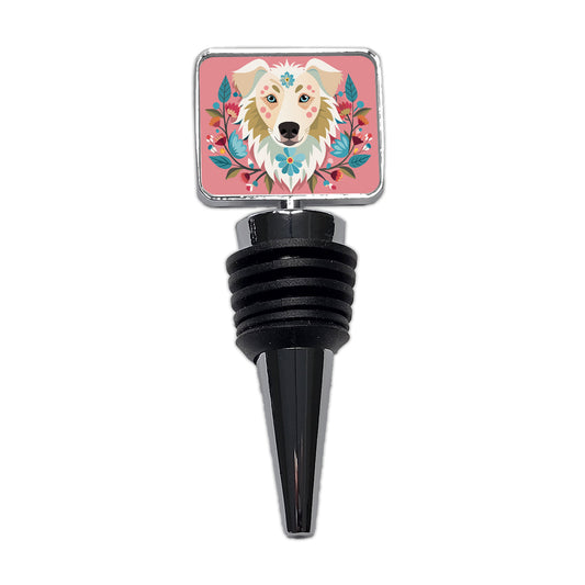 Siberian Retriever Head Floral Motif Pink Dog Wine Bottle Stopper
