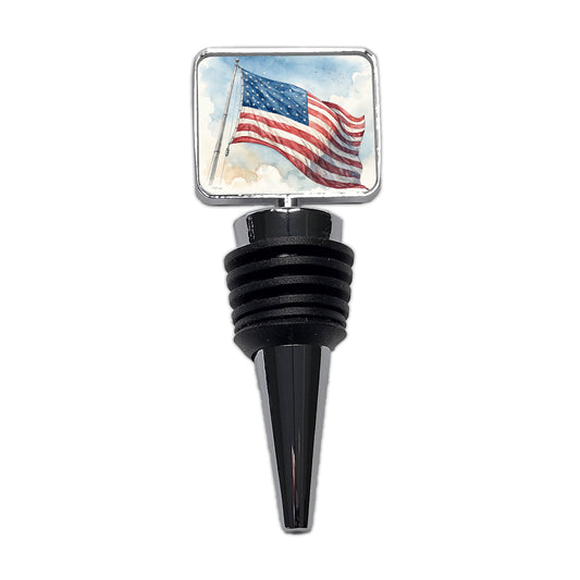 Waving American Flag Watercolor USA United States Wine Bottle Stopper