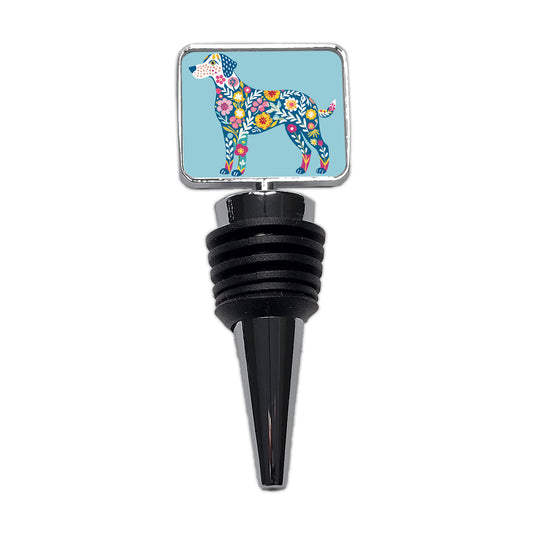 Weimador Floral Motif Blue Dog Wine Bottle Stopper