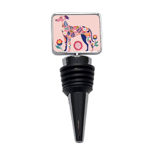 Weimador Floral Motif Light Pink Dog Wine Bottle Stopper