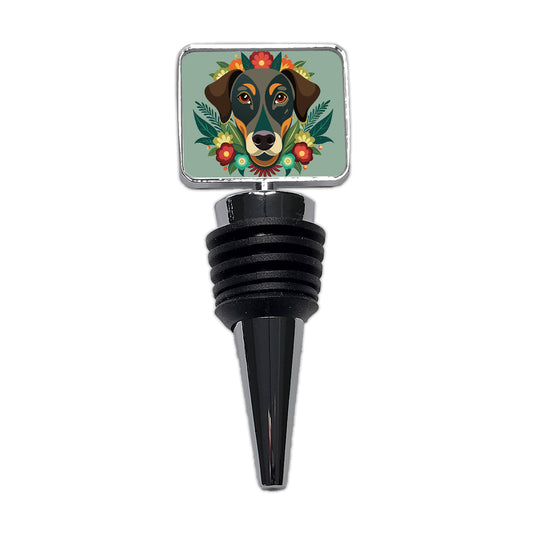 Weimador Head Floral Motif Gray Dog Wine Bottle Stopper