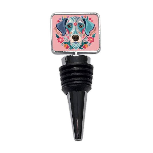 Weimador Head Floral Motif Light Pink Dog Wine Bottle Stopper
