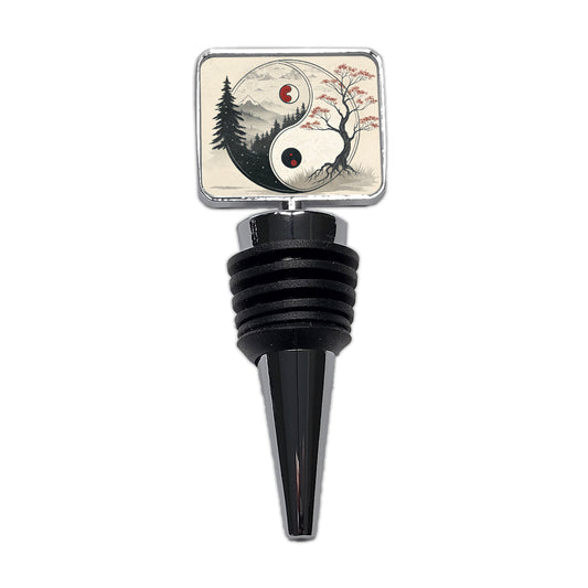 Yin Yang Japanese Cherry Blossoms Wine Bottle Stopper