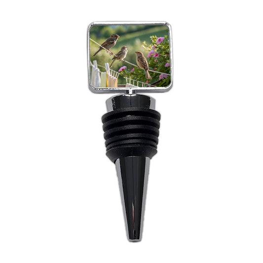 Birds On A Clothesline Wine Bottle Stopper