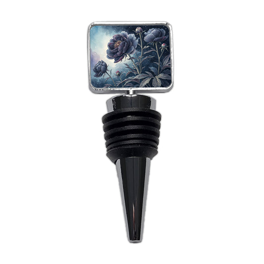 Black Peony Flowers Wine Bottle Stopper