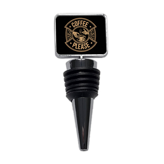 Coffee Please Black Tan Wine Bottle Stopper