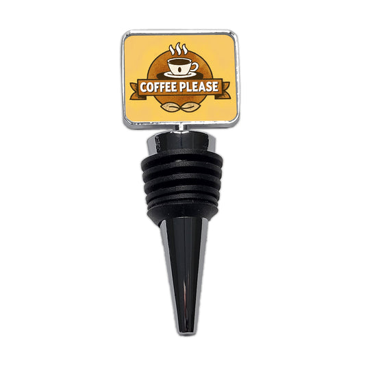Coffee Please Yellow Wine Bottle Stopper
