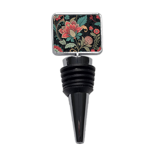Damask Pretty On Black Wine Bottle Stopper
