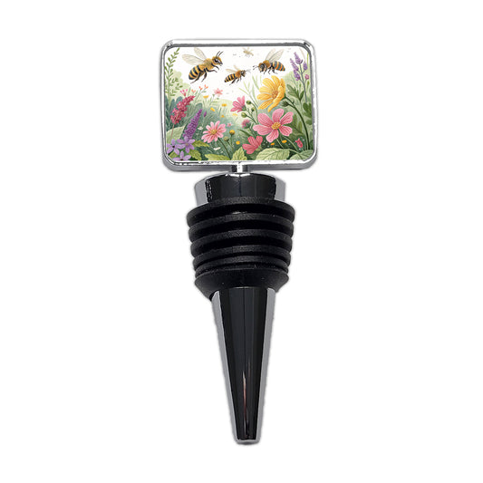 Flying Bees Flowers Wine Bottle Stopper