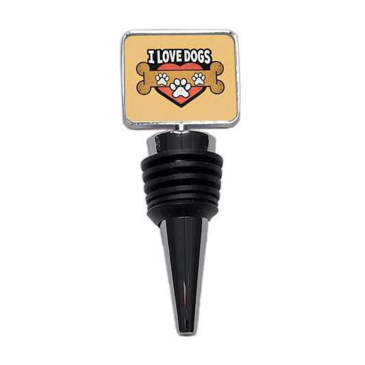 I Love Dogs Bone Paw Prints Wine Bottle Stopper