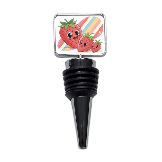 Kawaii Strawberries Diagonal Stripes Wine Bottle Stopper