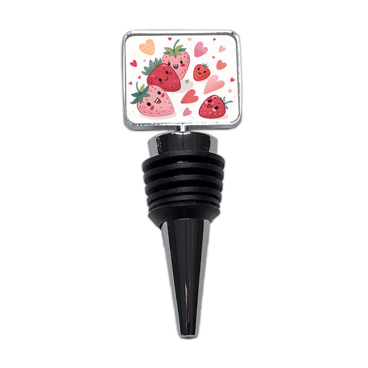 Kawaii Strawberries Hearts Wine Bottle Stopper