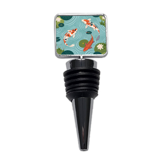 Koi Fish Swimming In Pond Wine Bottle Stopper