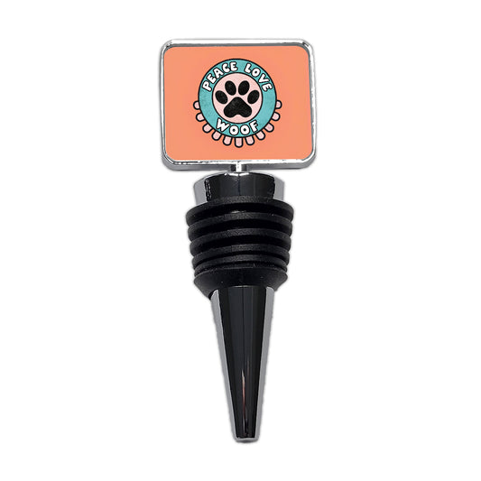Peace Love Woof Dogs Paw Print Wine Bottle Stopper